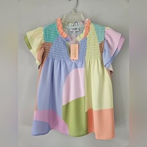 Crosby by Mollie Burch Multicolor Smocked Layla Blouse with Ruffles